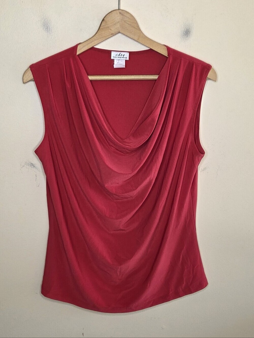 CDW Cherry Red Draped Neck Tank Top Size Large Layering Office Classic